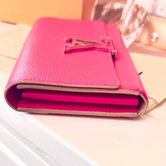 Rare Hot Pink Louis Vuitton Portefeuille Capucines Cuir Taurillon Long Wallet - Picture 6 of 12